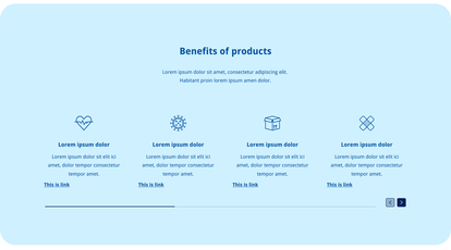 Benefits of products section themed in light blue