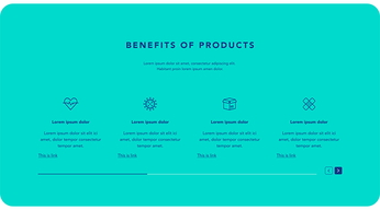 Benefits section themed in cyan