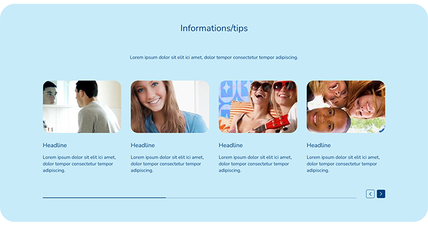 Informations/tips section themed in navy blue