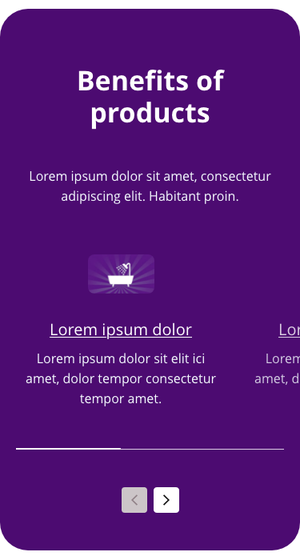Benefits section on mobile, purple theme